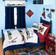 New Company Store Kids Blue Railroad 4pc Full Quilt Set